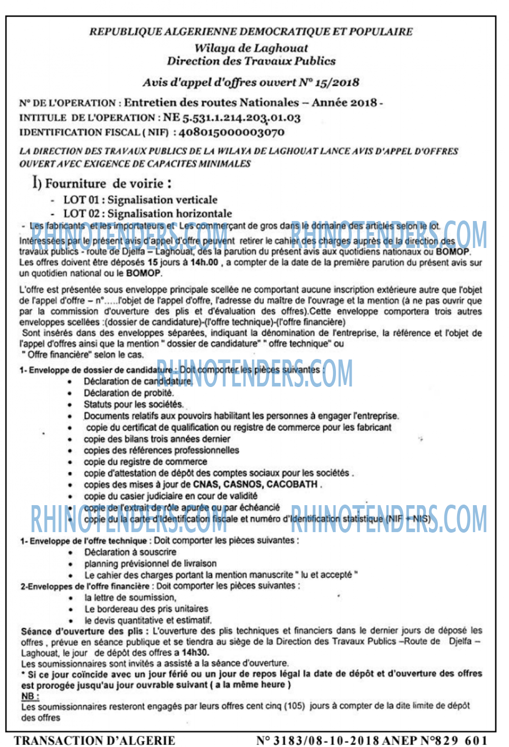 TRANSACTION D'ALGERIE