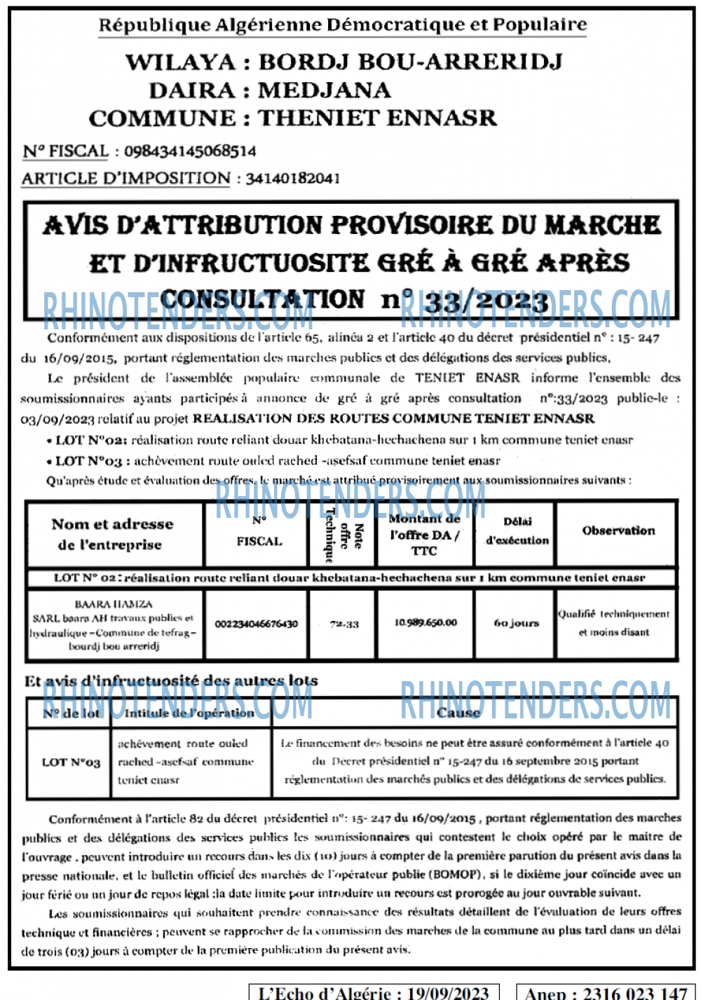 L'ECHO D'ALGERIE