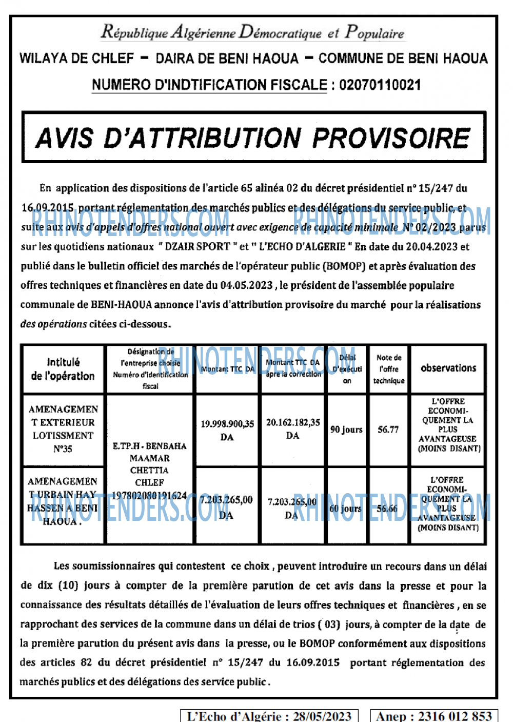 L'ECHO D'ALGERIE