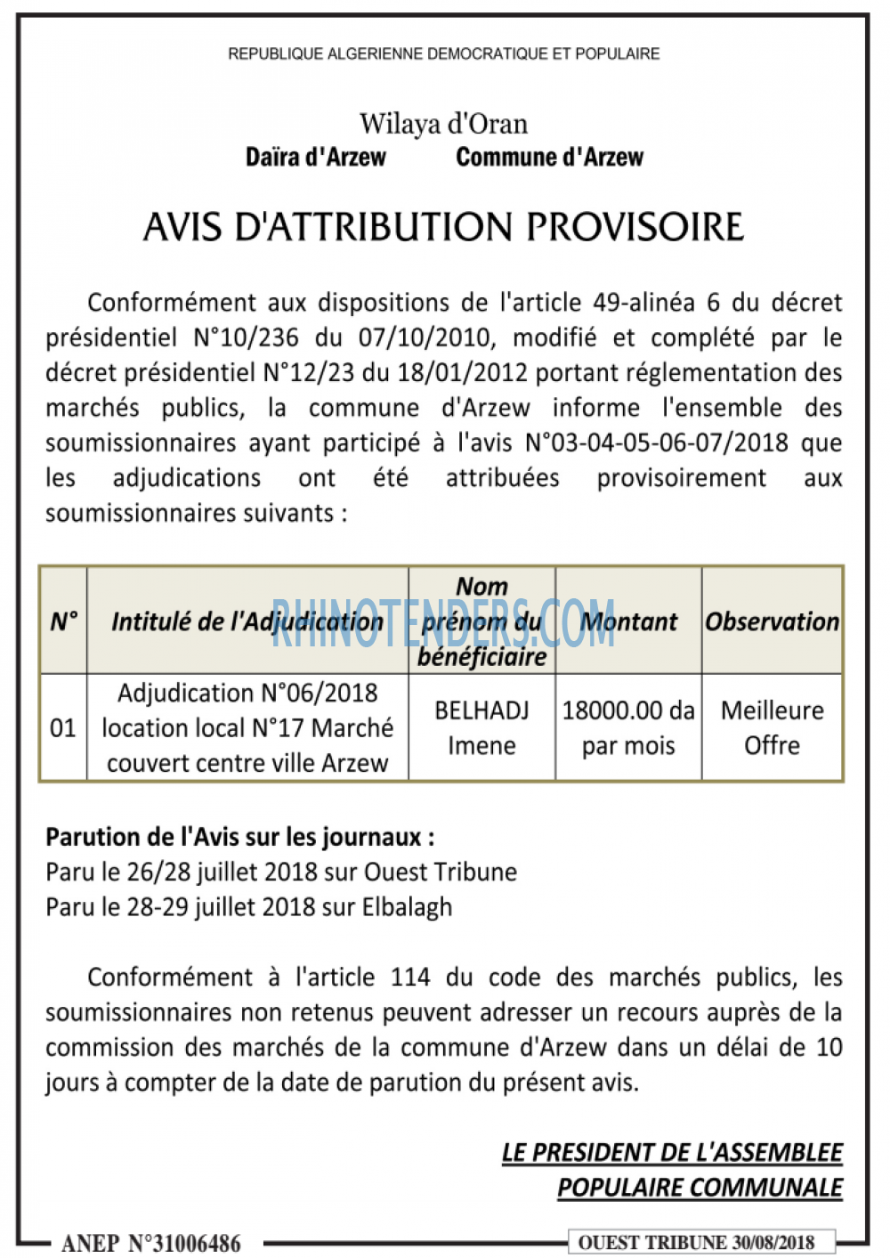 ouest TRIBUNE