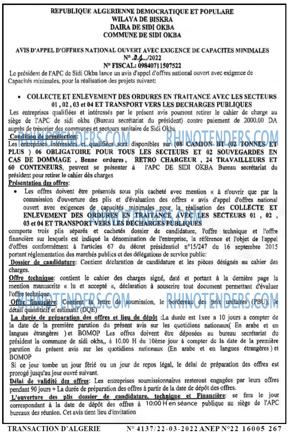 TRANSACTION D'ALGERIE