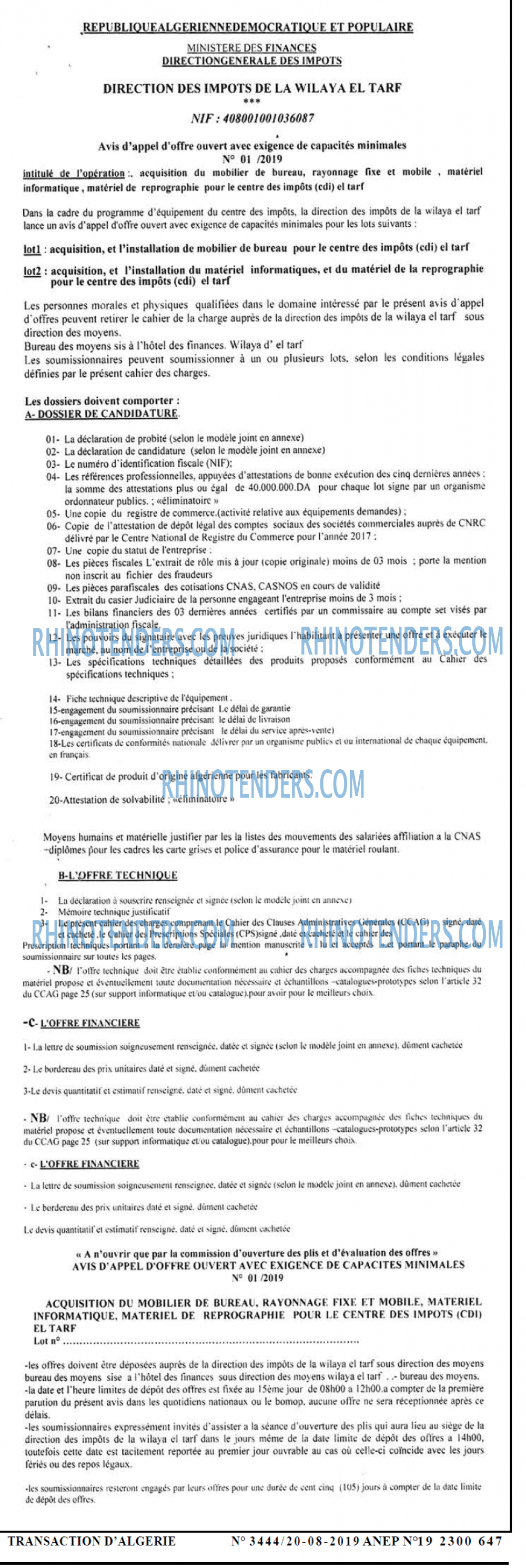 TRANSACTION D'ALGERIE