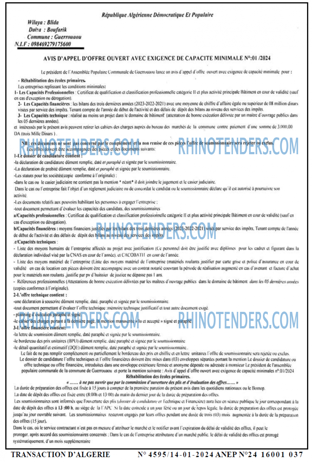 TRANSACTION D'ALGERIE