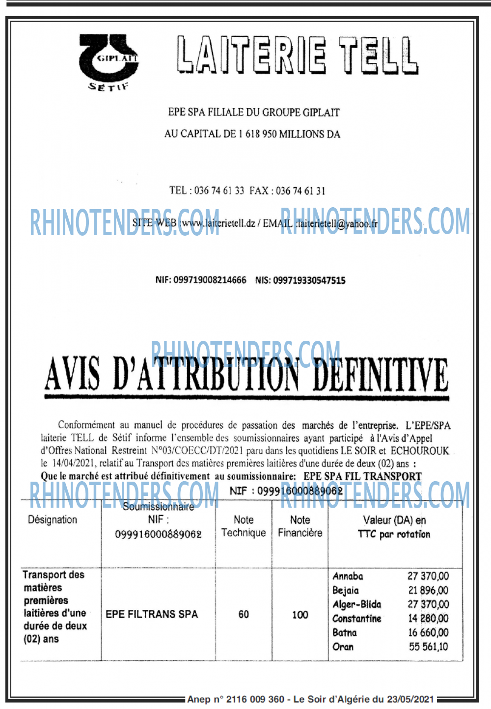 LE SOIR D'ALGERIE
