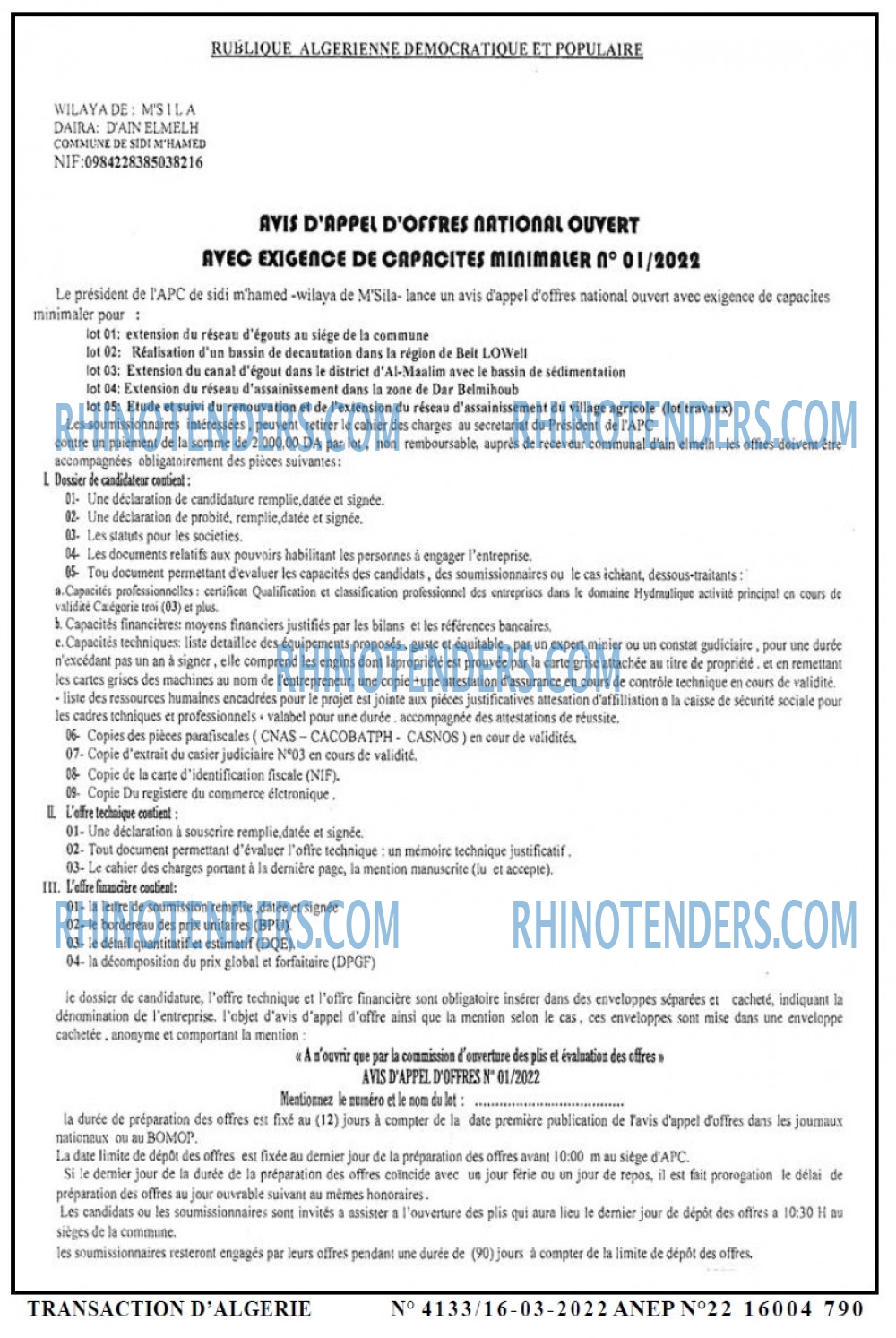 TRANSACTION D'ALGERIE