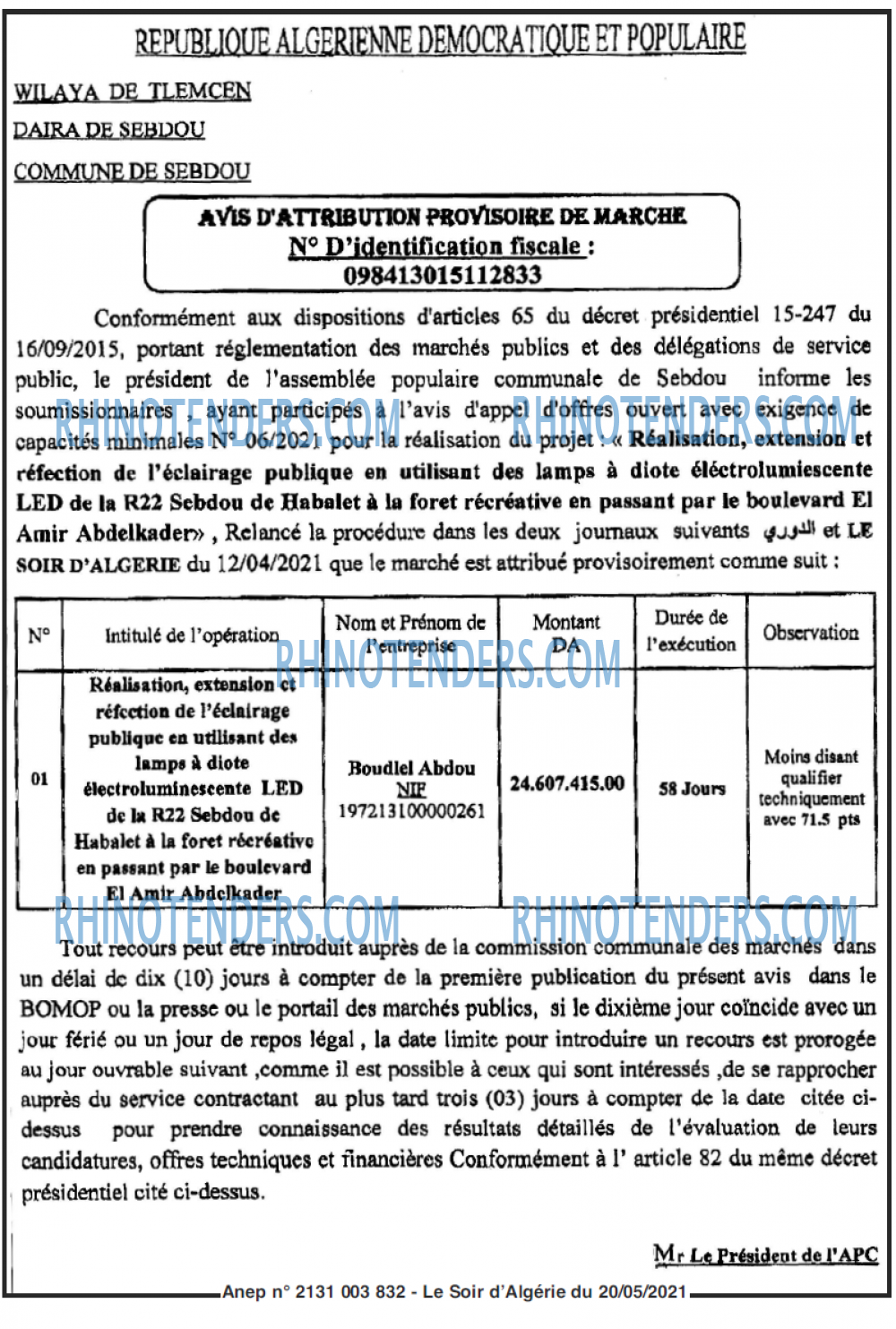 LE SOIR D'ALGERIE
