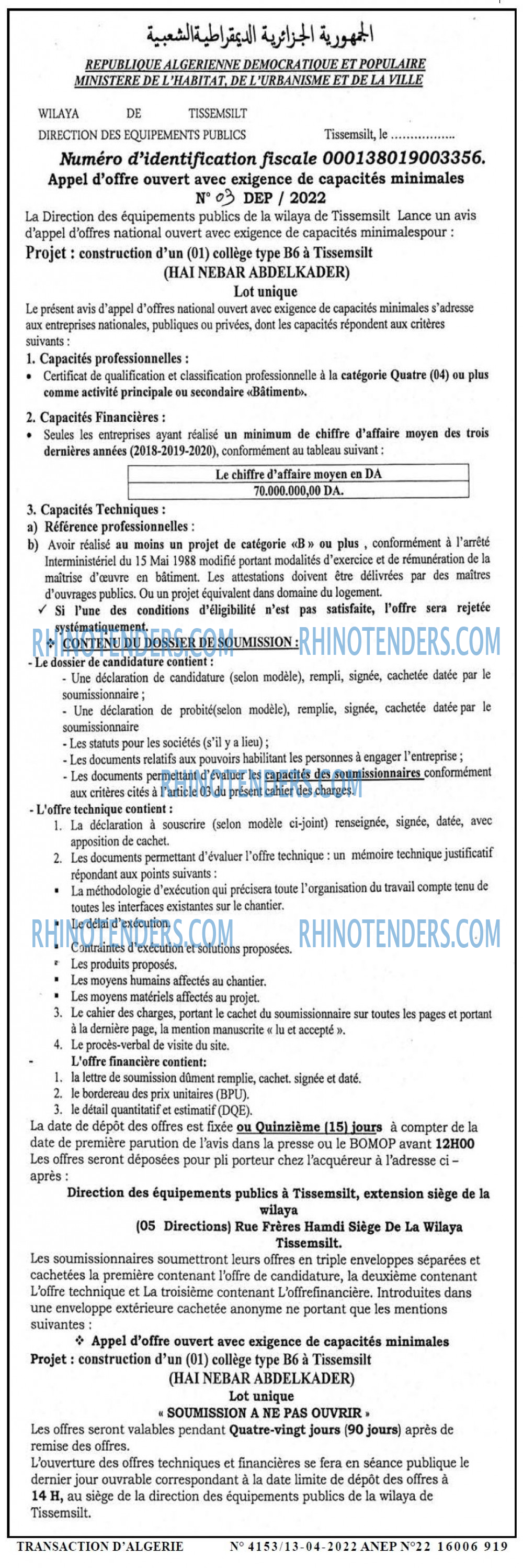 TRANSACTION D'ALGERIE