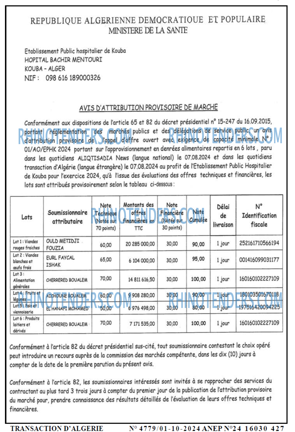 TRANSACTION D'ALGERIE