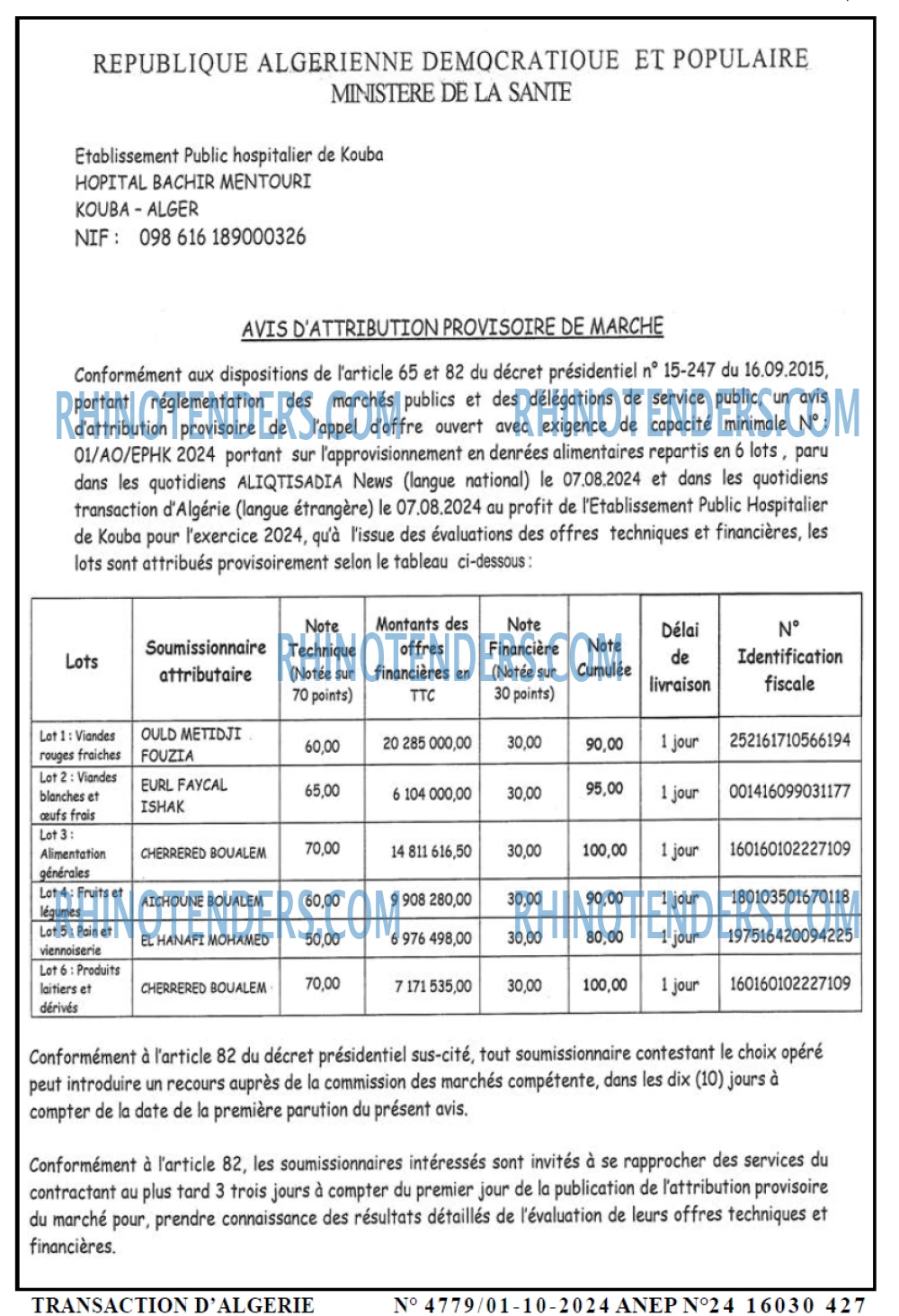TRANSACTION D'ALGERIE
