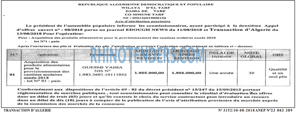 TRANSACTION D'ALGERIE