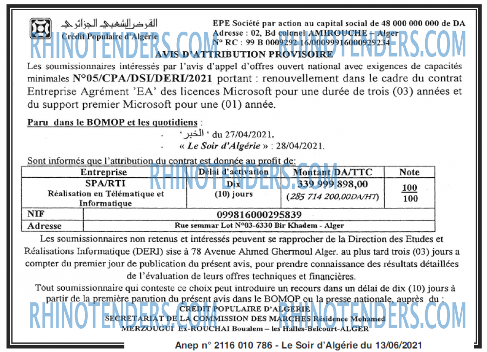 LE SOIR D'ALGERIE