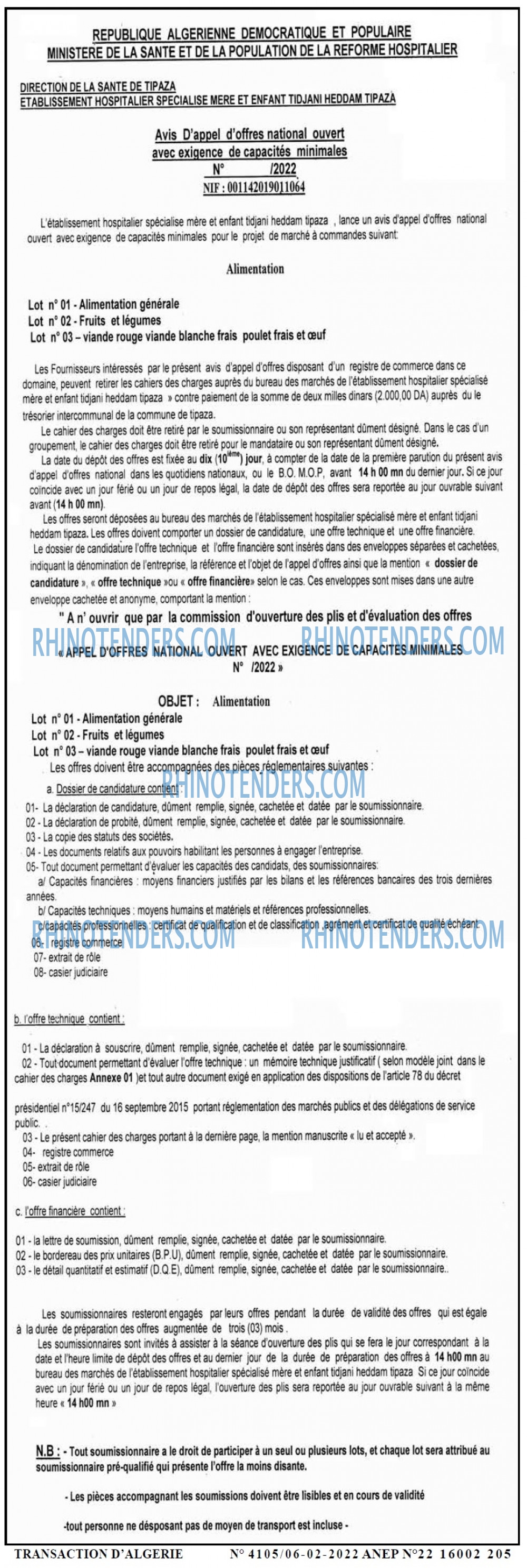 TRANSACTION D'ALGERIE