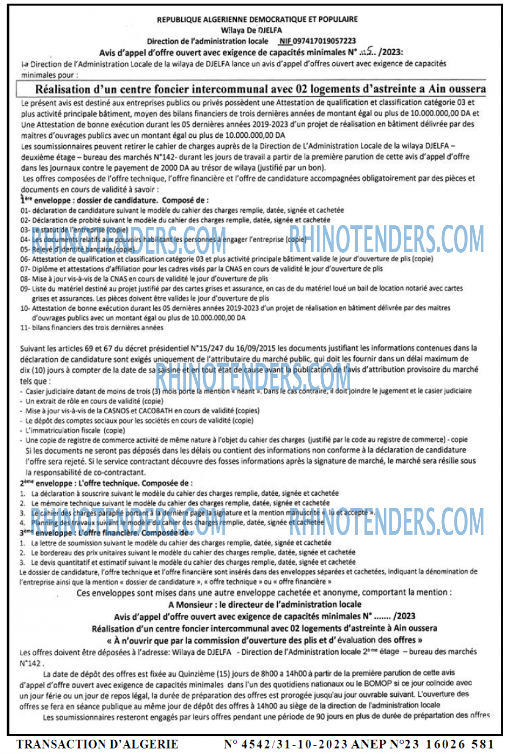TRANSACTION D'ALGERIE
