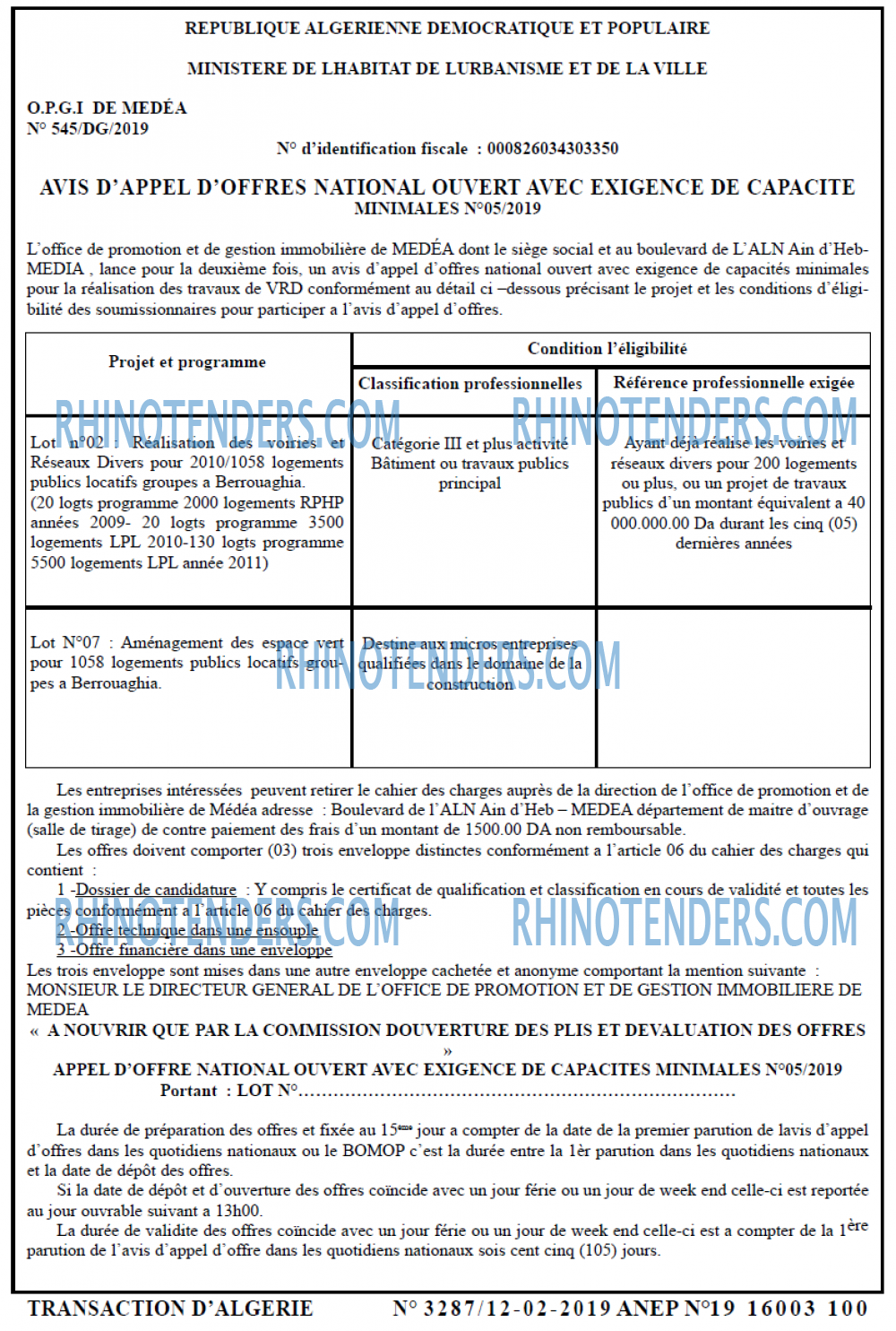TRANSACTION D'ALGERIE