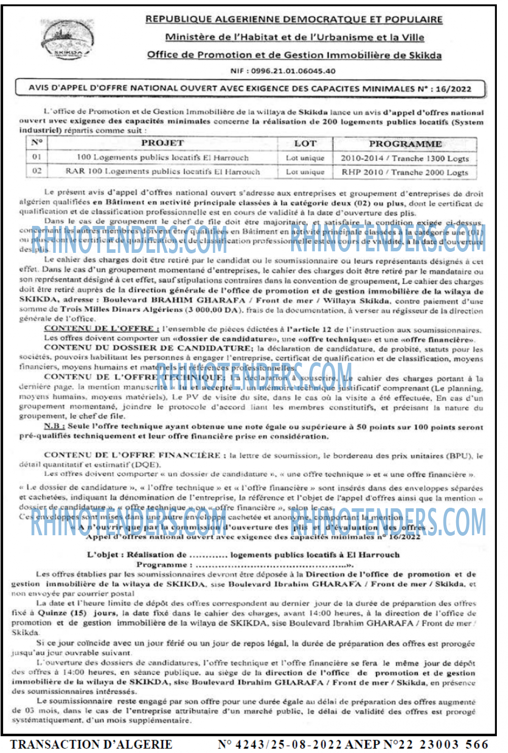 TRANSACTION D'ALGERIE