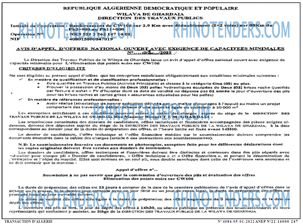TRANSACTION D'ALGERIE