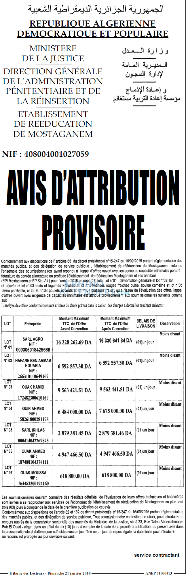 TRIBUNE DES LECTEURS