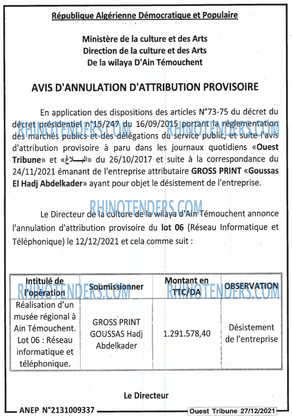 ouest TRIBUNE