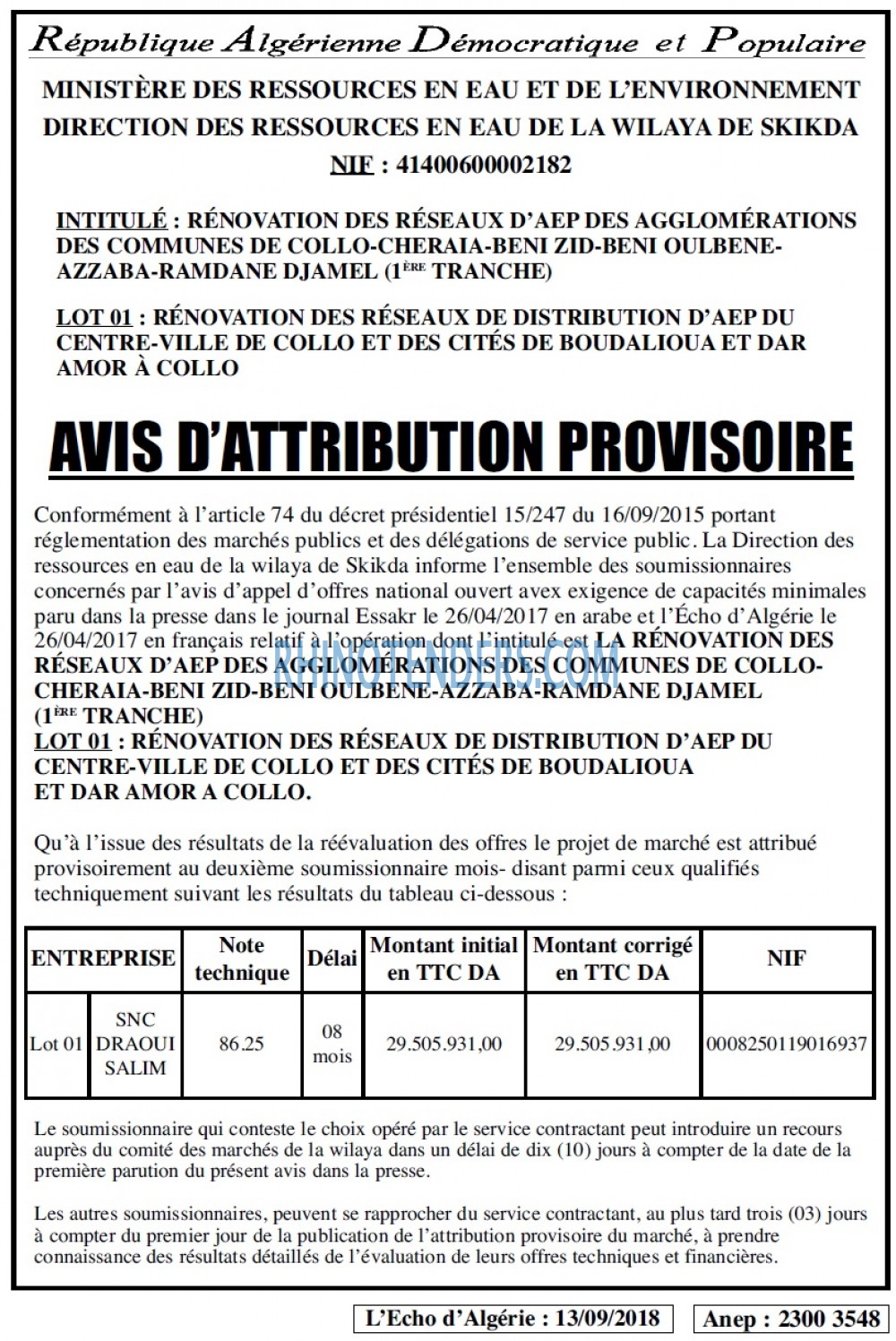 L'ECHO D'ALGERIE