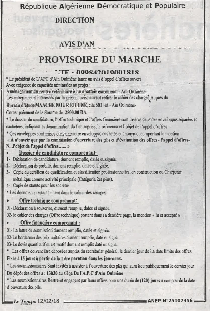 LE TEMPS D'ALGERIE