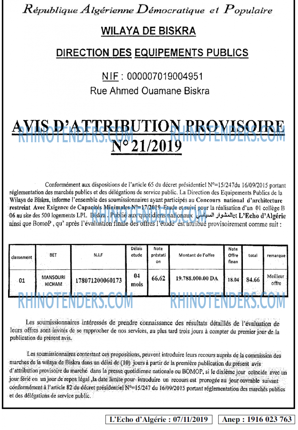 L'ECHO D'ALGERIE