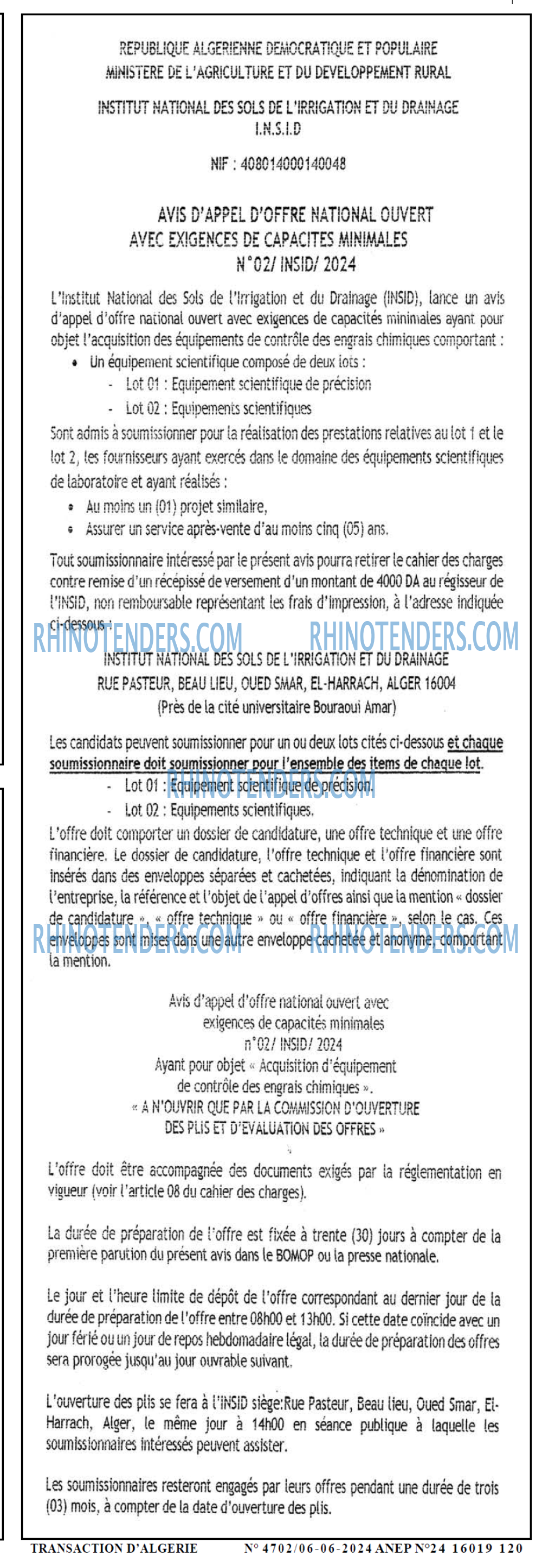 TRANSACTION D'ALGERIE