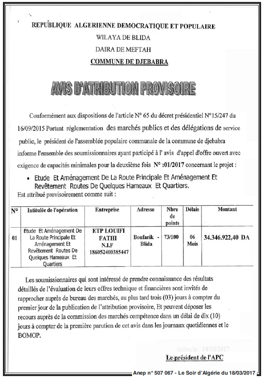 LE SOIR D'ALGERIE
