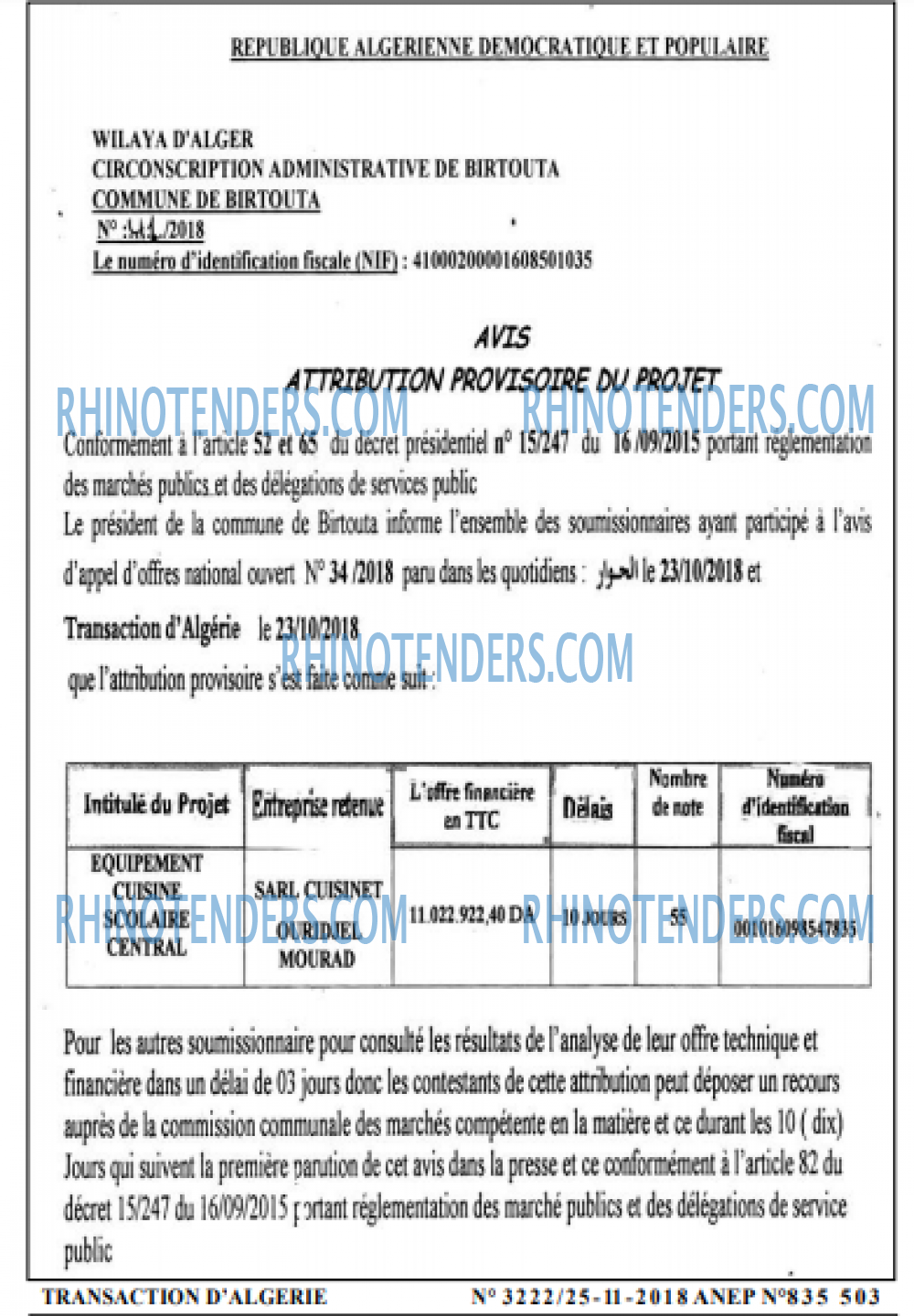 TRANSACTION D'ALGERIE