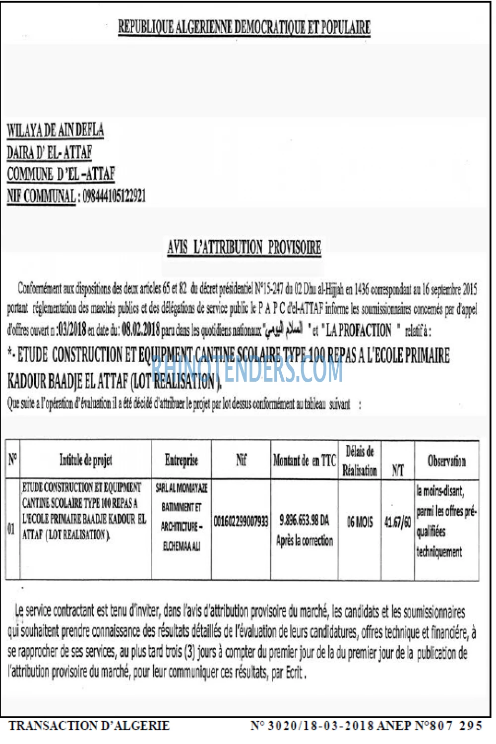 TRANSACTION D'ALGERIE