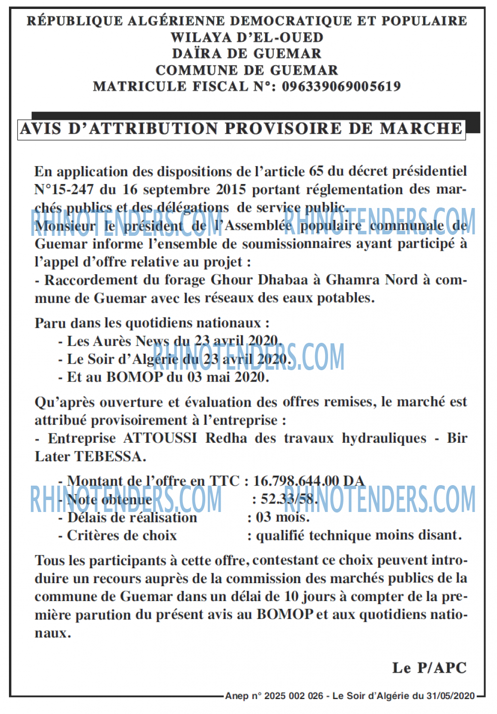 LE SOIR D'ALGERIE