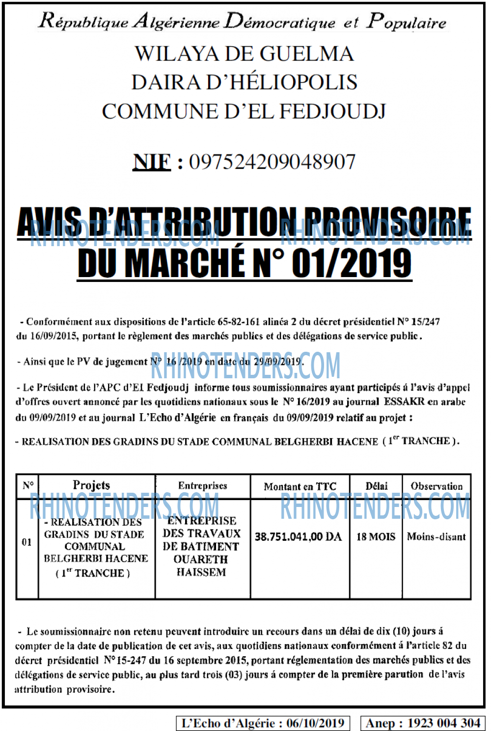 L'ECHO D'ALGERIE