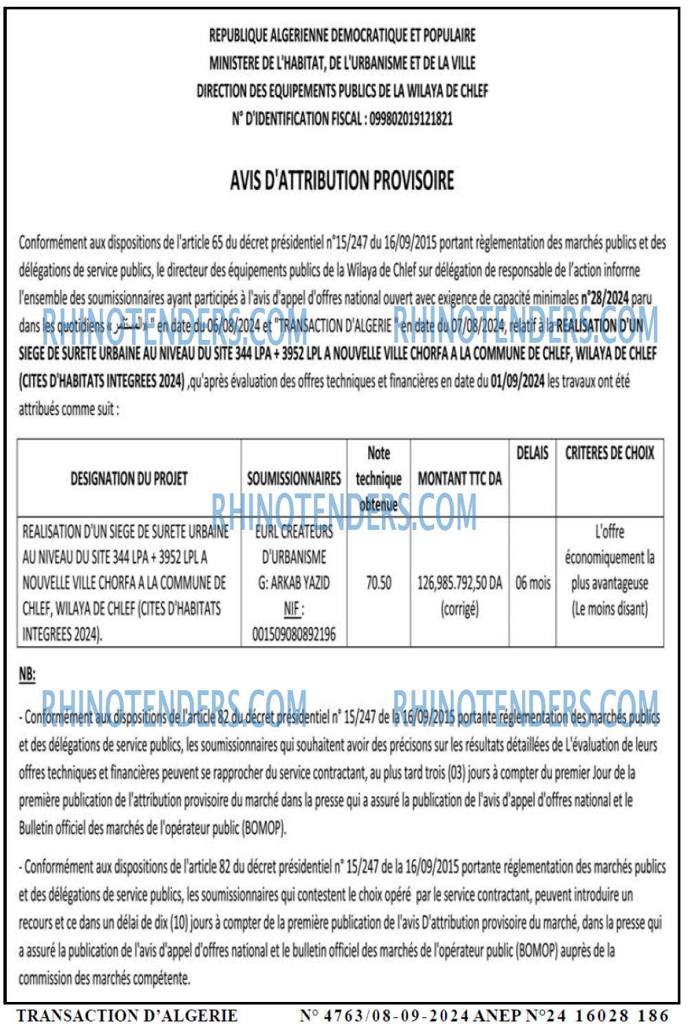 TRANSACTION D'ALGERIE
