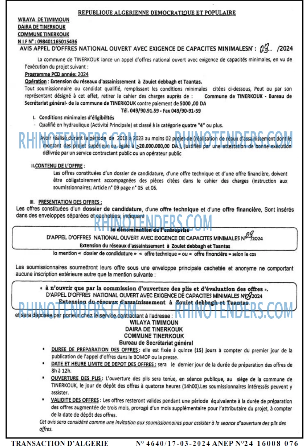 TRANSACTION D'ALGERIE