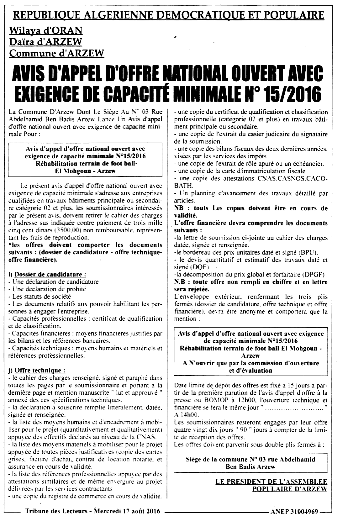 TRIBUNE DES LECTEURS