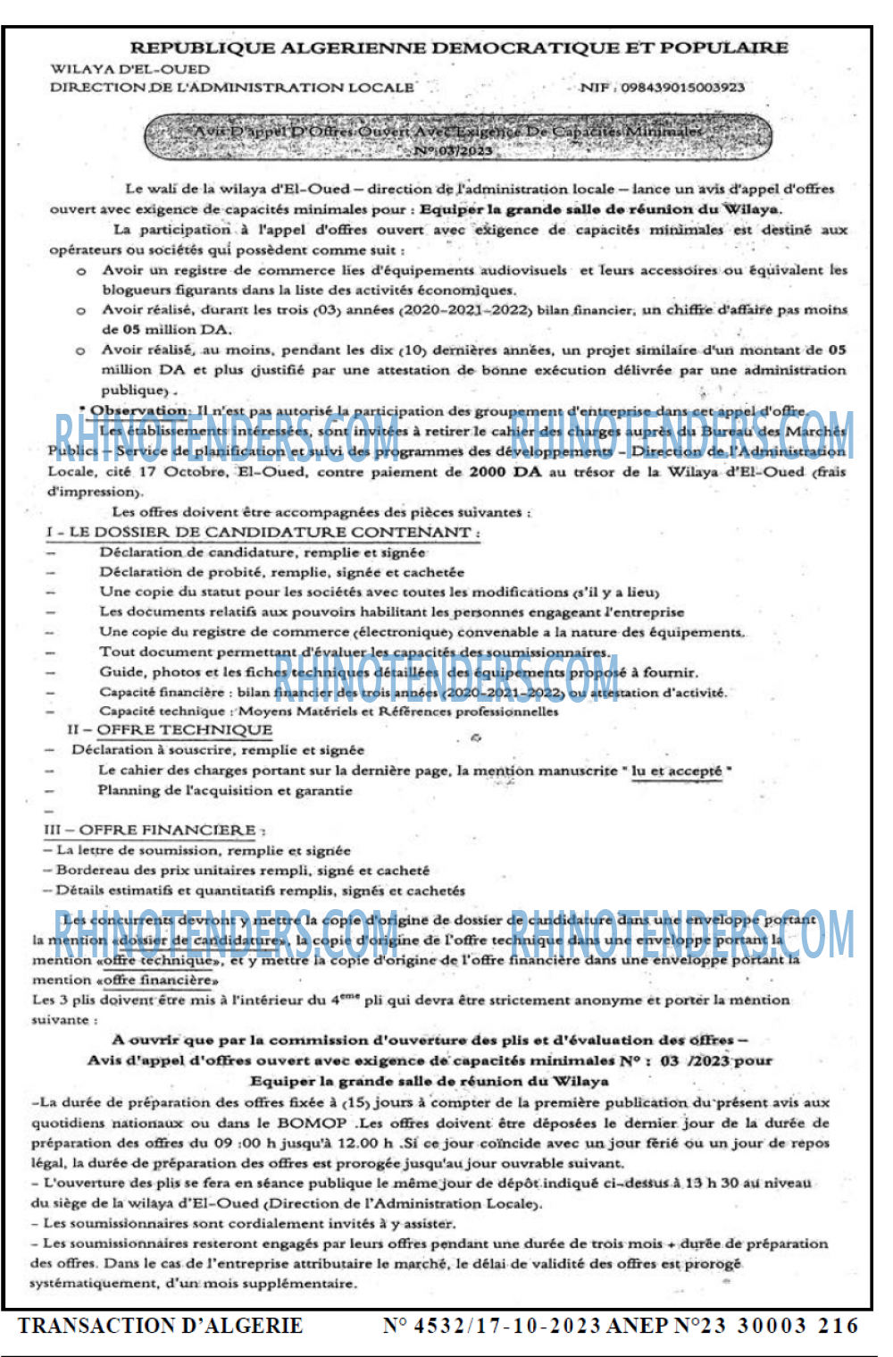 TRANSACTION D'ALGERIE
