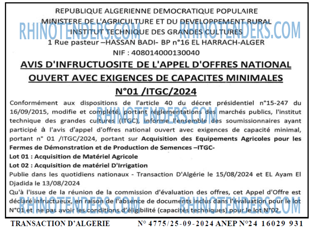 TRANSACTION D'ALGERIE