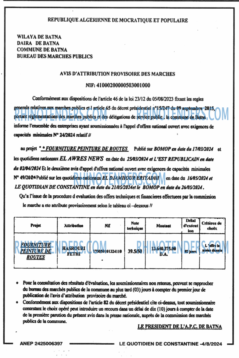 LE QUOTIDIEN DE CONSTANTINE