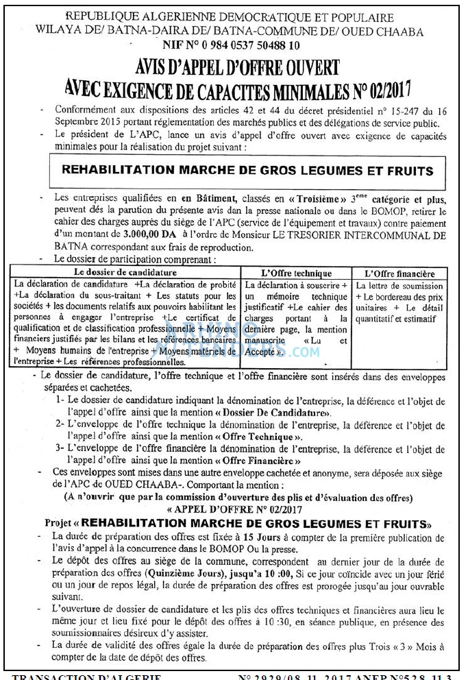 TRANSACTION D'ALGERIE