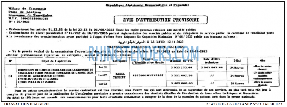 TRANSACTION D'ALGERIE