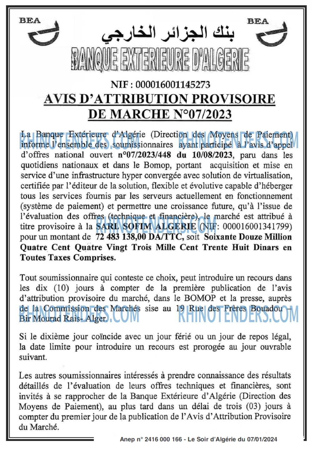 LE SOIR D'ALGERIE