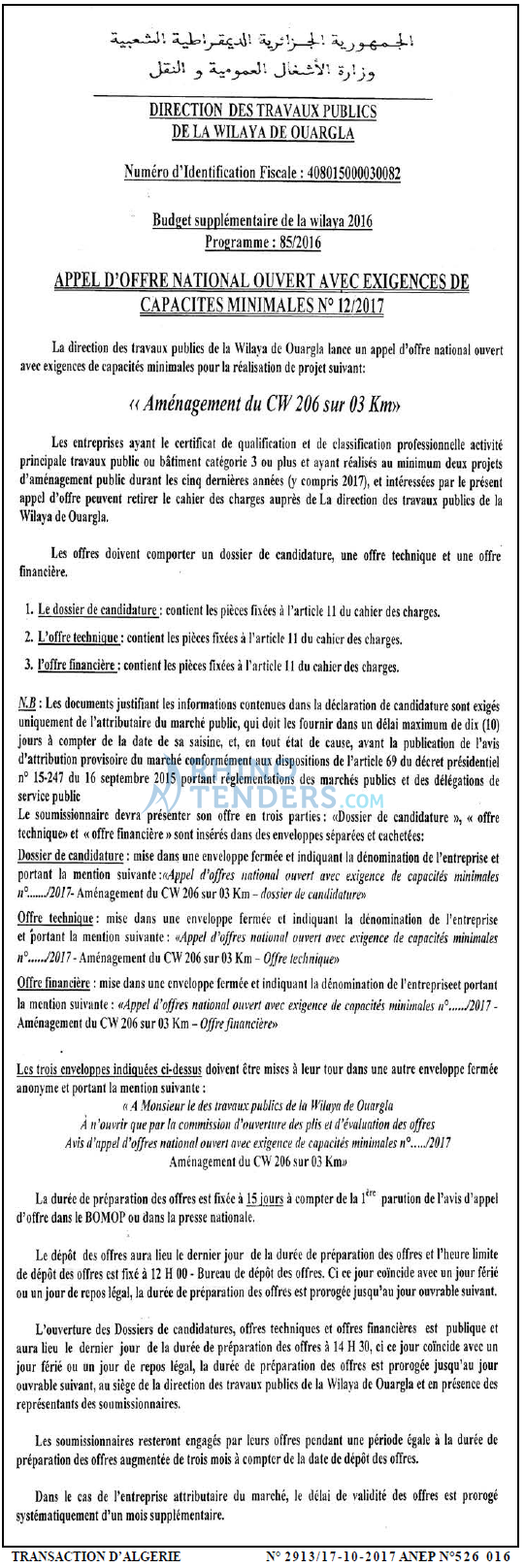 TRANSACTION D'ALGERIE