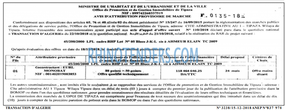 TRANSACTION D'ALGERIE