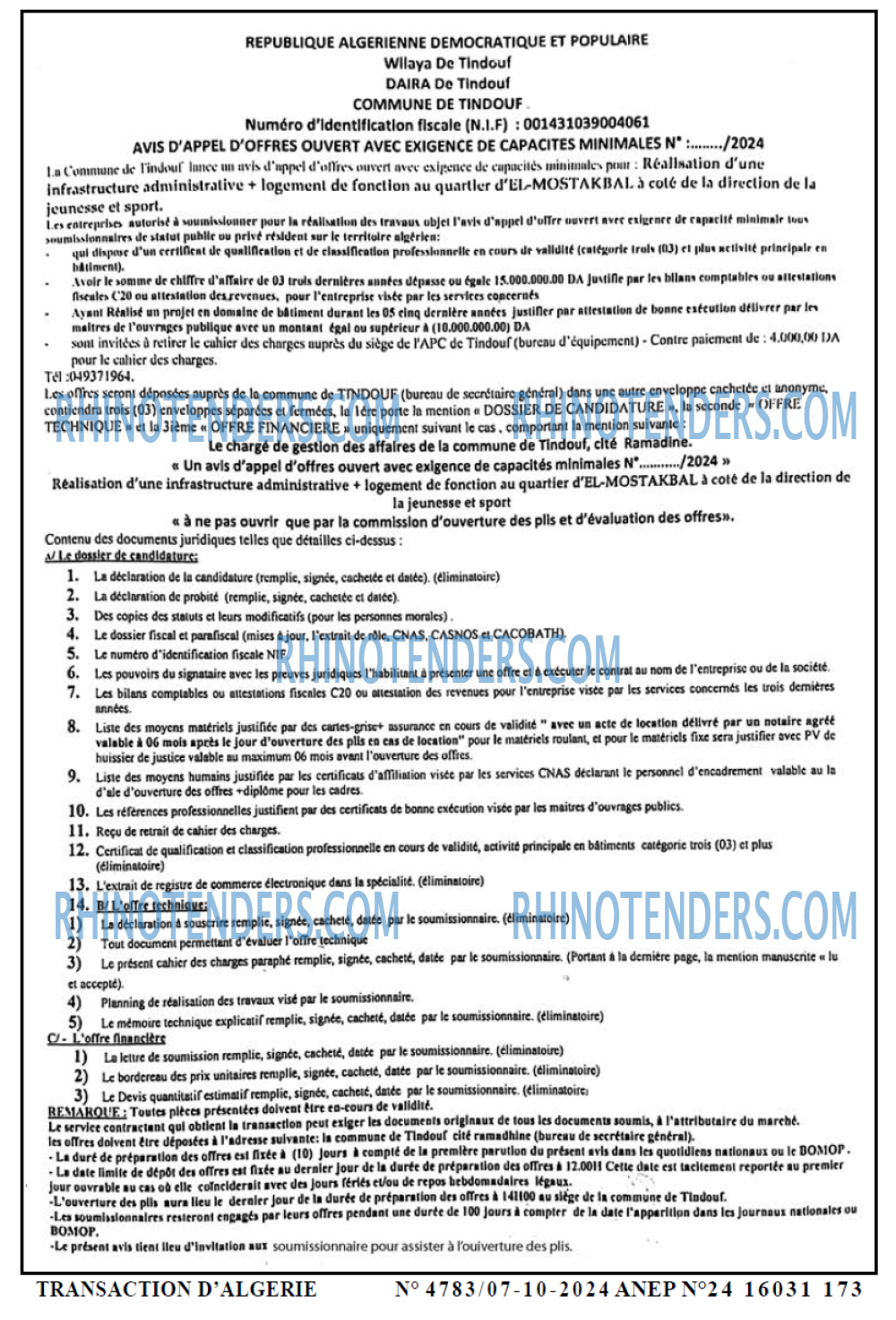 TRANSACTION D'ALGERIE