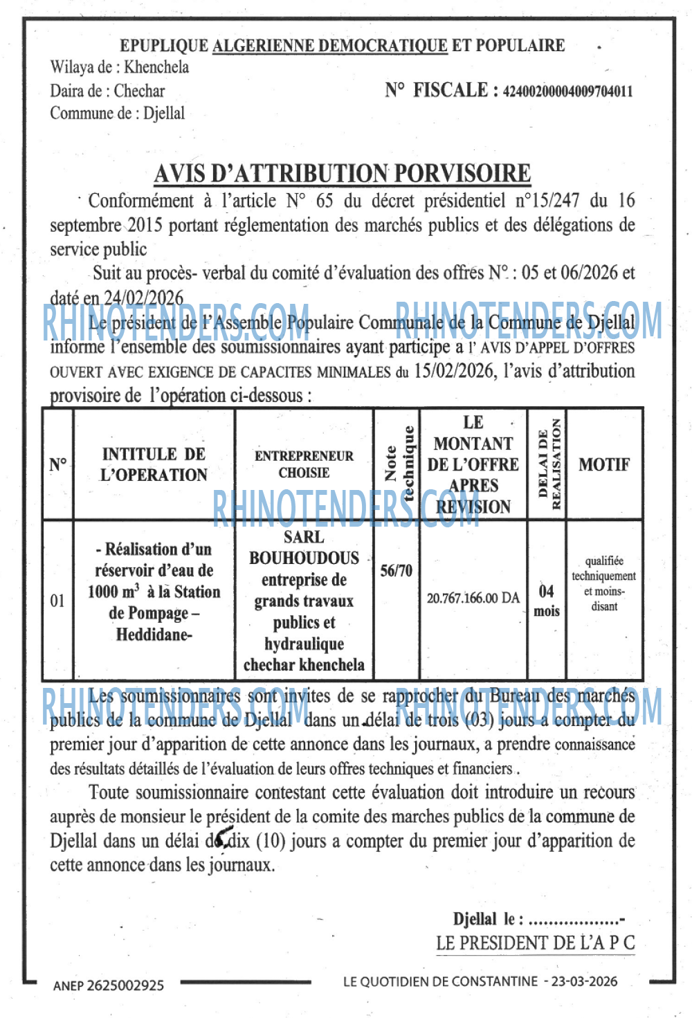 LE QUOTIDIEN DE CONSTANTINE