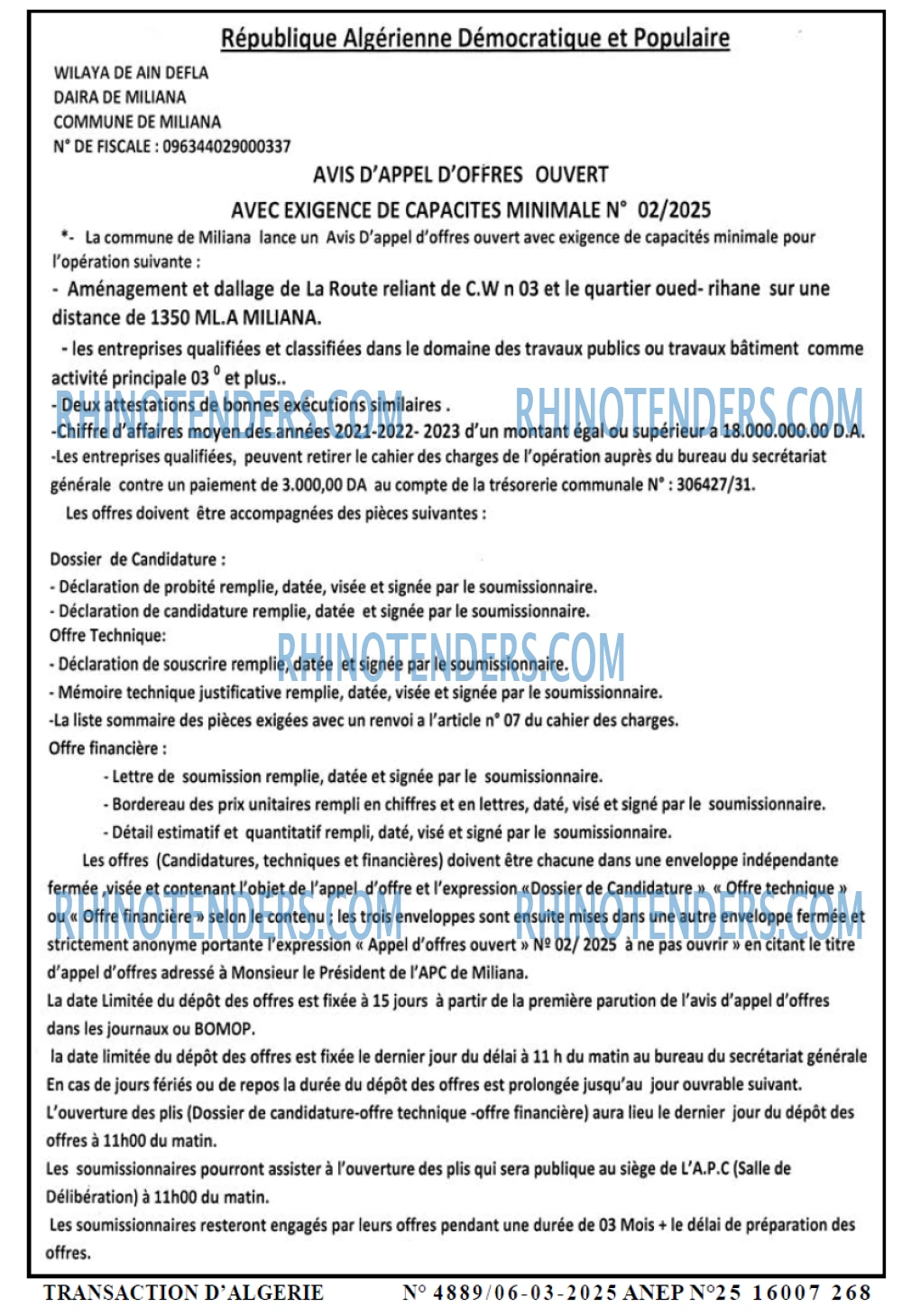 TRANSACTION D'ALGERIE