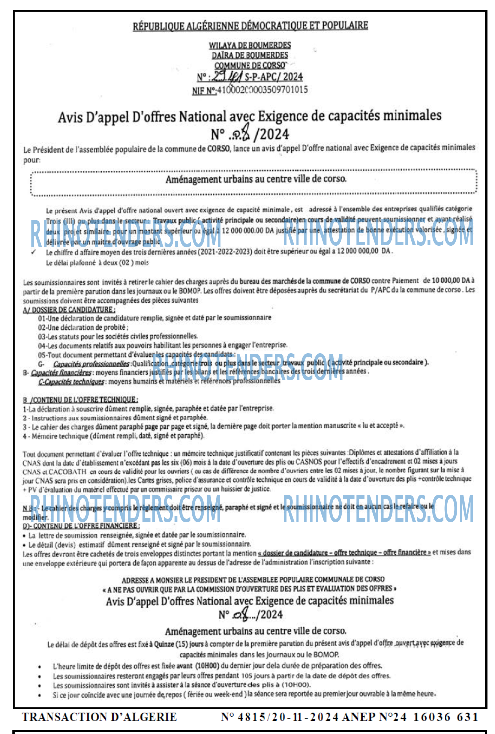 TRANSACTION D'ALGERIE