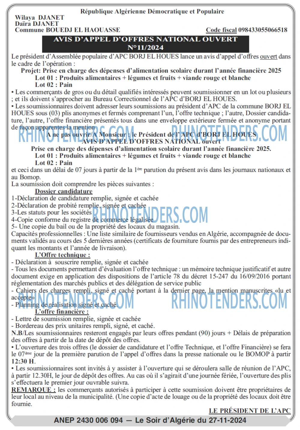 LE SOIR D'ALGERIE