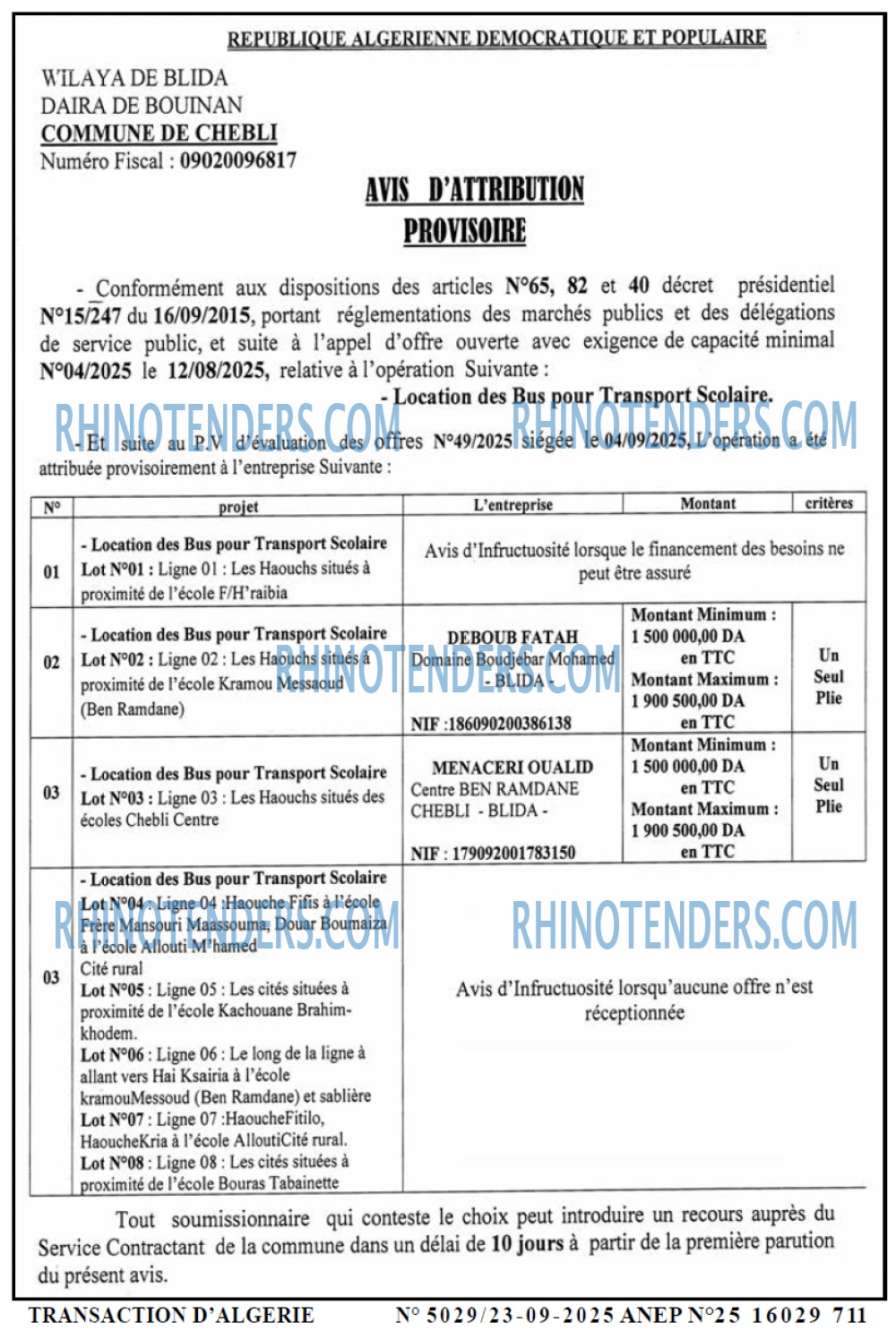 TRANSACTION D'ALGERIE