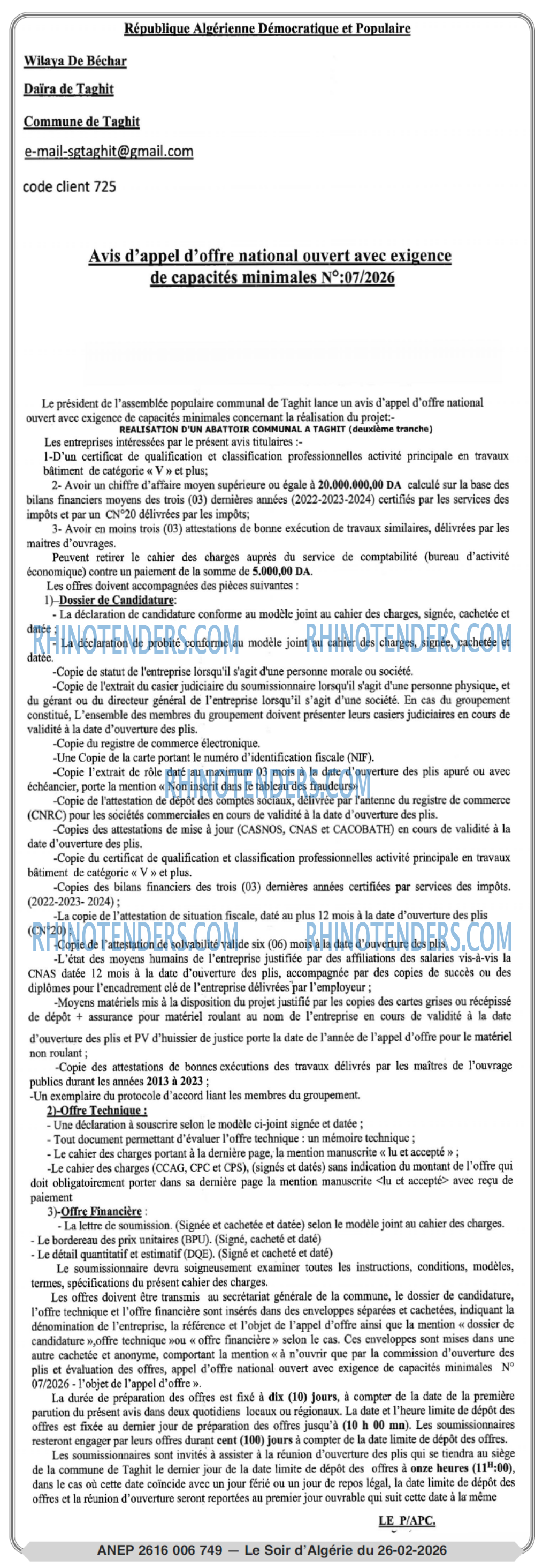 LE SOIR D'ALGERIE
