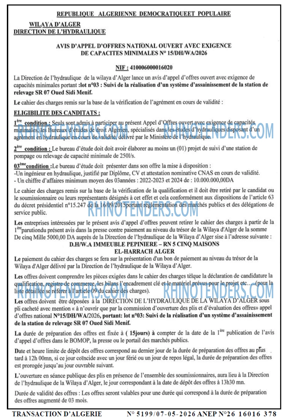 TRANSACTION D'ALGERIE